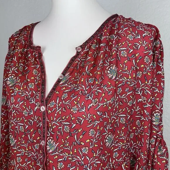 Max Studio Women's Red Floral Lightweight Long Sleeve Boho Tunic Top 1X - Picture 2 of 10